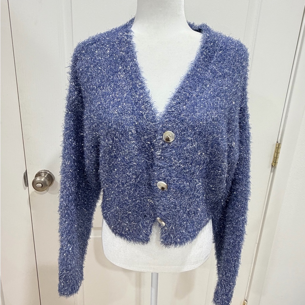 Cozy Blue Fuzzy Women's Cardigan